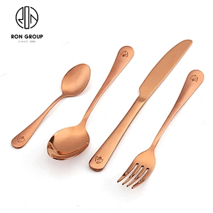Hot Sale Restaurant Custom Logo Stainless Steel Rose Gold Cutlery Set