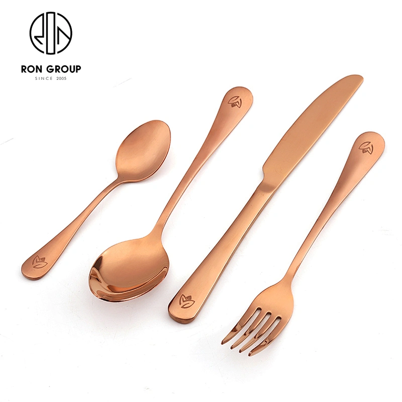 Hot Sale Restaurant Custom Logo Stainless Steel Rose Gold Cutlery Set