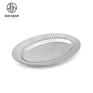 Tray Oval Dish Diamond Egg Shaped Silver Shallow Plate For Restaurant