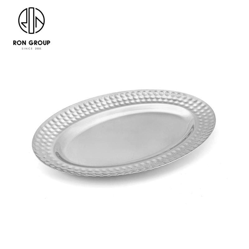 Tray Oval Dish Diamond Egg Shaped Silver Shallow Plate For Restaurant