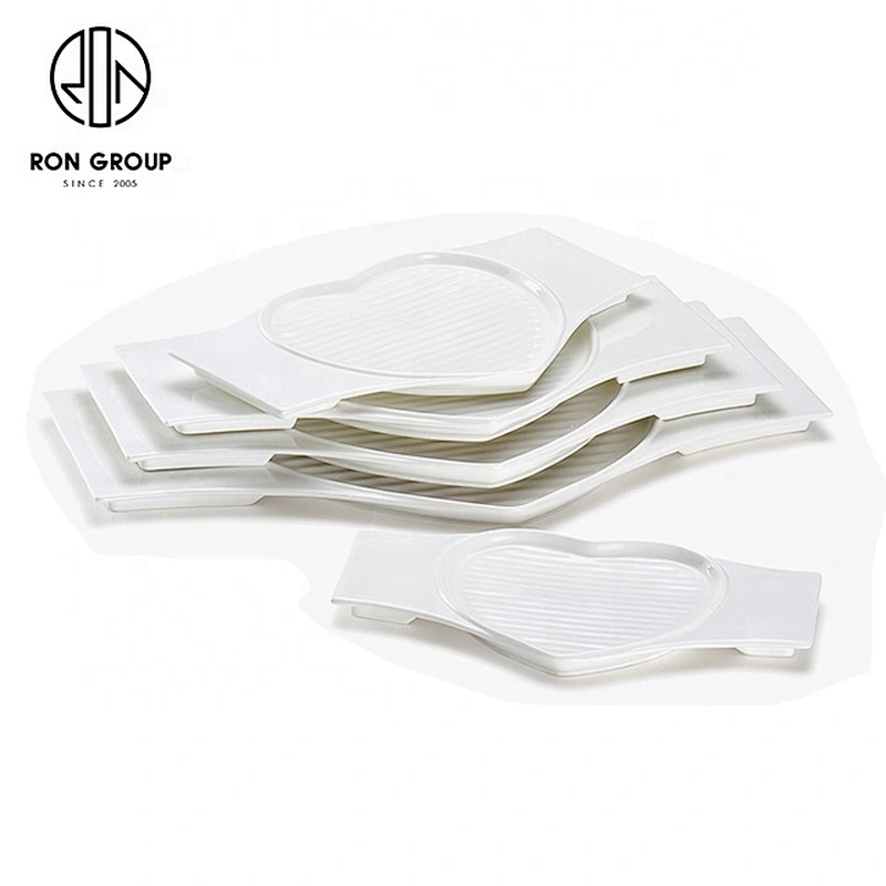 Ceramic Dinner Custom Made Double Flat Heart Shape Plate For Restaurant