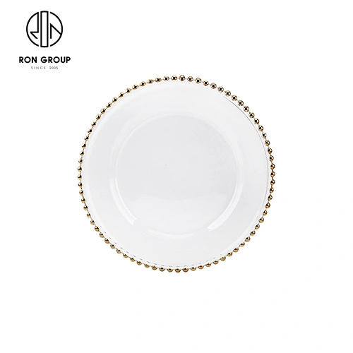 Wholesale Restaurant Wedding Dining Glass Dinnerware Gold Charger Plates