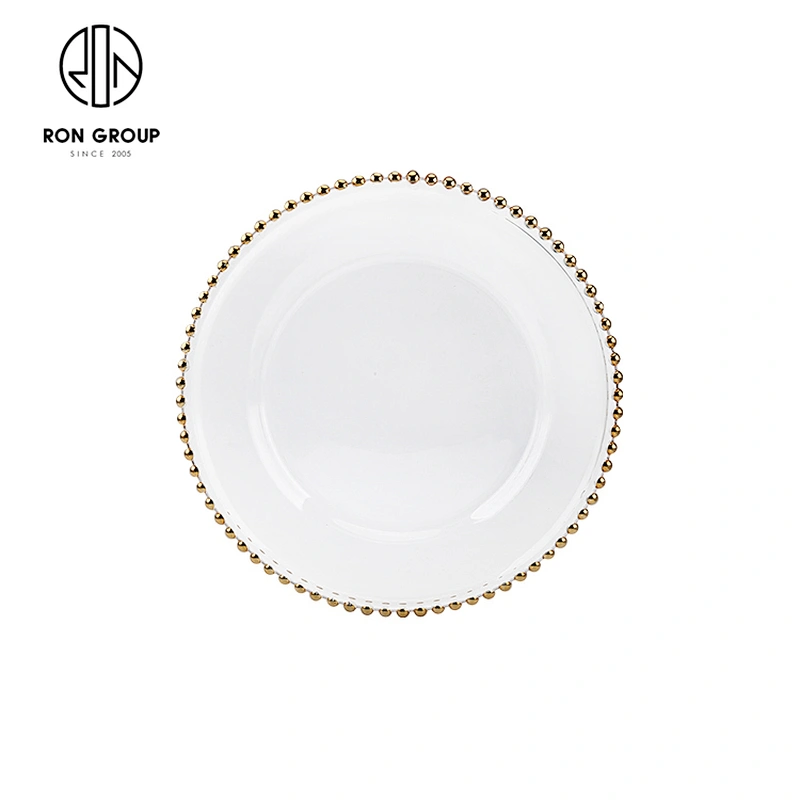Wholesale Restaurant Wedding Dining Glass Dinnerware Gold Charger Plates