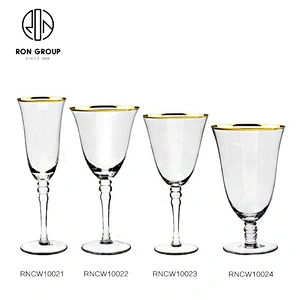 Wedding Crystal Glass Red Wine Glass Gold Round Goblet With Long Stem