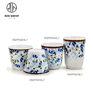 Oem Cafe Shop Ceramics China Blue Pattern Straight Cup