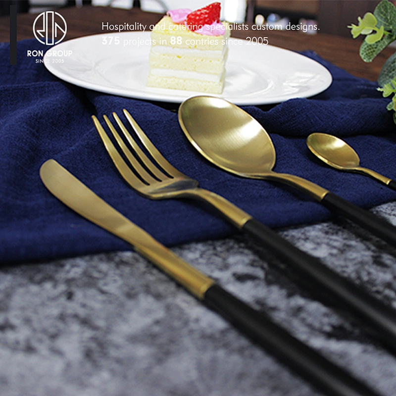 Black Gold Luxury Cutlery Set for Restaurant knife and fork and spoon