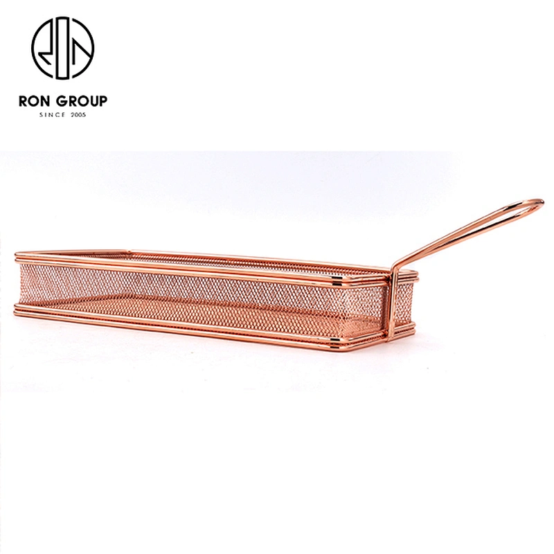 Hot Selling Metal Weave Rose Gold Rectangle Mesh Fry Basket Chicken Frying Basket
