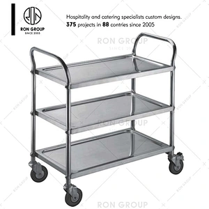 Restaurant 2 Tier stainless steel kitchen service trolley with wheels