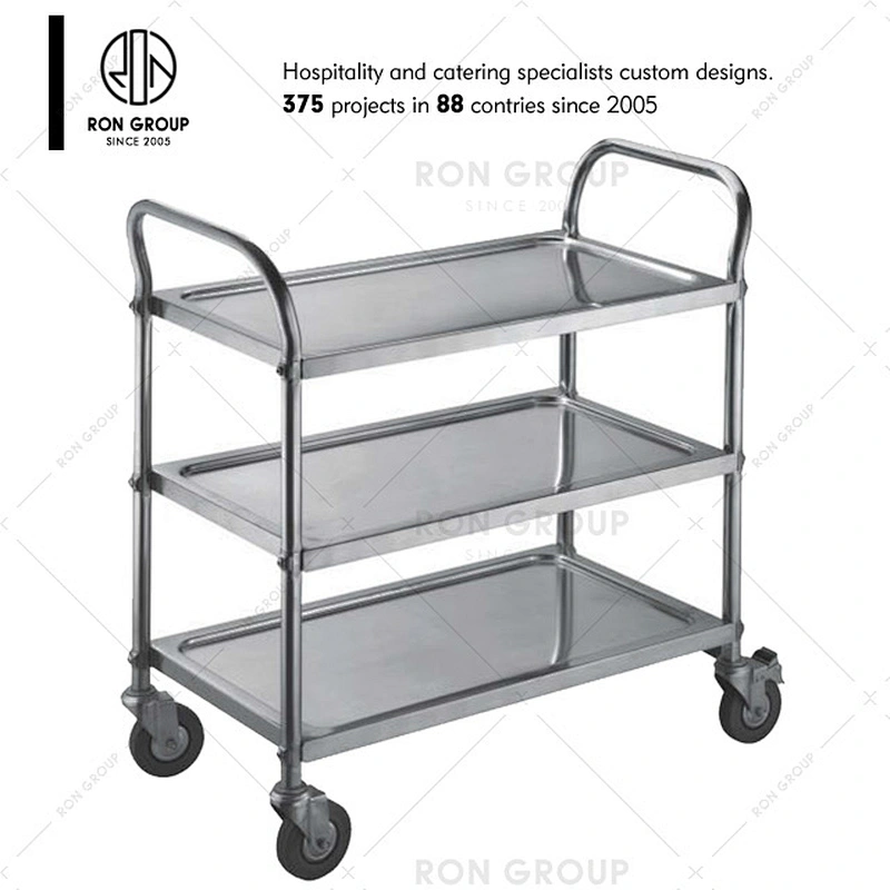 Restaurant 2 Tier stainless steel kitchen service trolley with wheels