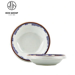 Hot Sale Restaurant White Ceramic Serving Snack Bowl With Blue Rim