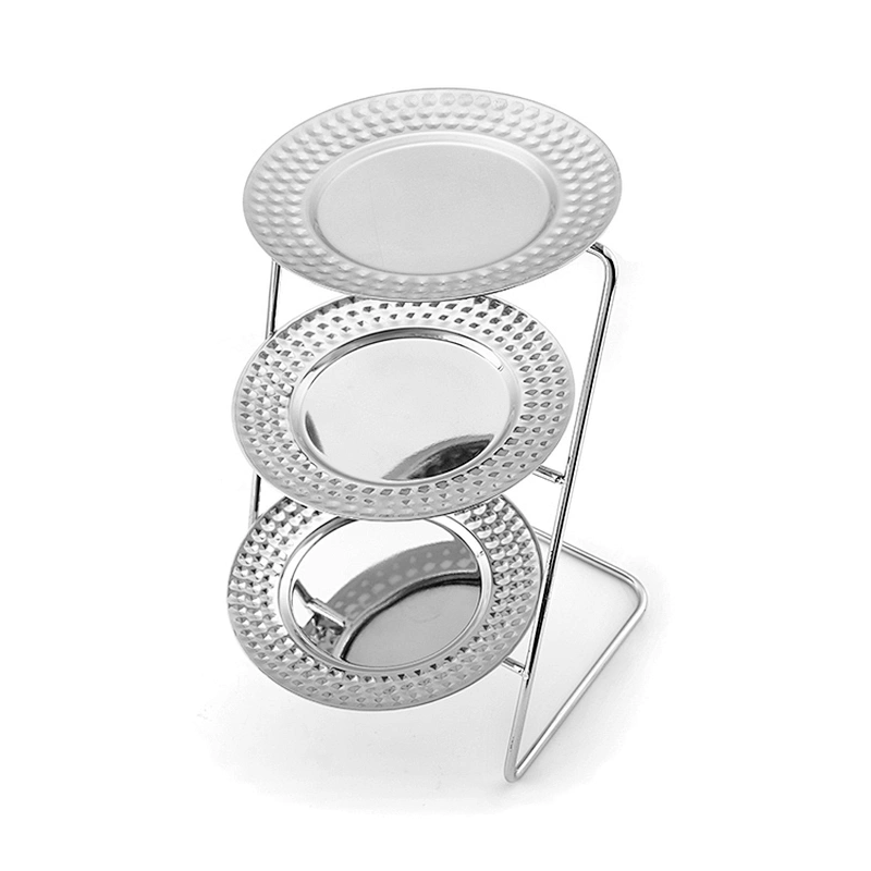 Three-Layer Beveled Round Dish Hotel Table Metal Fruit Plate Display Rack