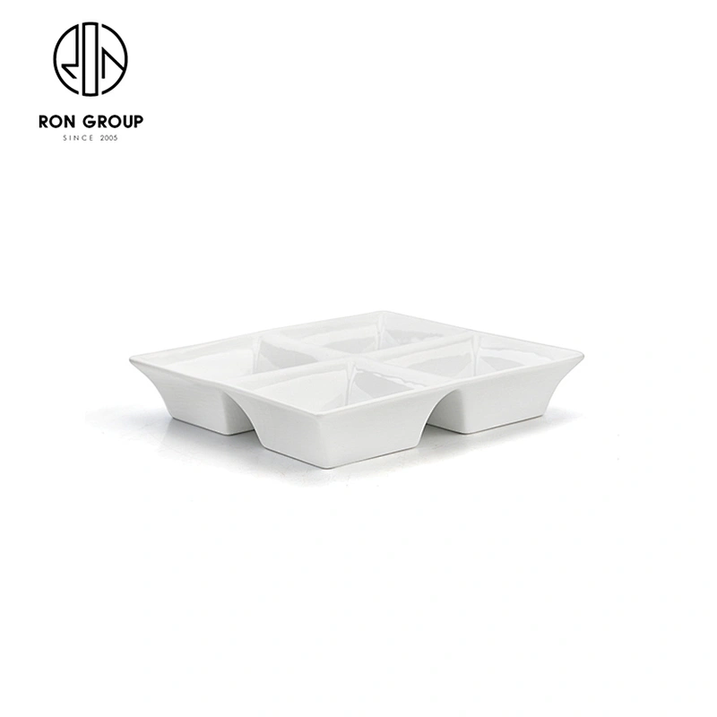 Wholesale Price Porcelain Tableware 4 Compartment Dish Snack Soy Sauce Plate