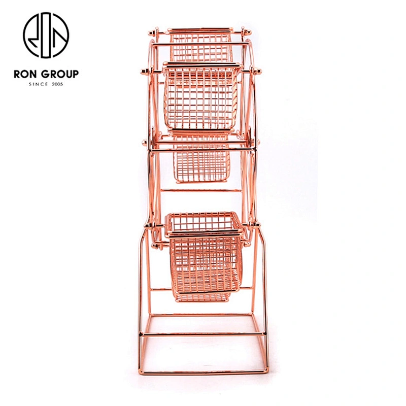 Hot Sale Stainless Steel Rose Gold Restaurant Ferris Wheel Snack Stand Rack With Five Basket