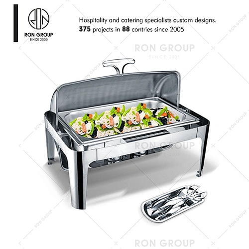 Square Round Luxe Chafing Dish With Glass Window Lid And Stand