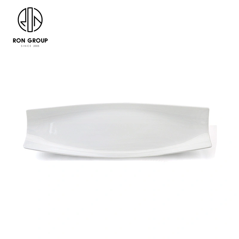 Wholesale Restaurant Boat Shape Sushi Plate Ceramic White Dinner Plate