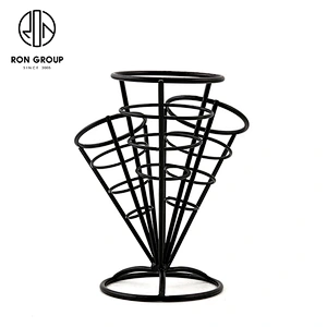 Kitchenware Metal Wire Iron Matte Black 3 Cones French Fry Holder Stand