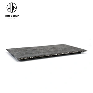 Restaurant Dinnerware Dessert Food Black White Porcelain Rectangular Plate