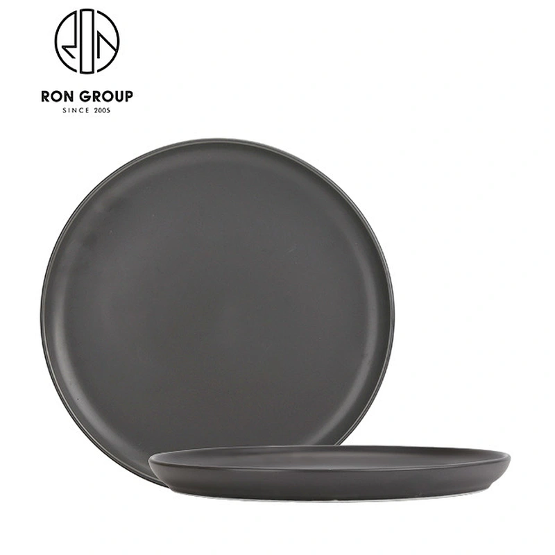 13 Inch Grey Color Restaurant Ceramic Dinner Plates With Handle