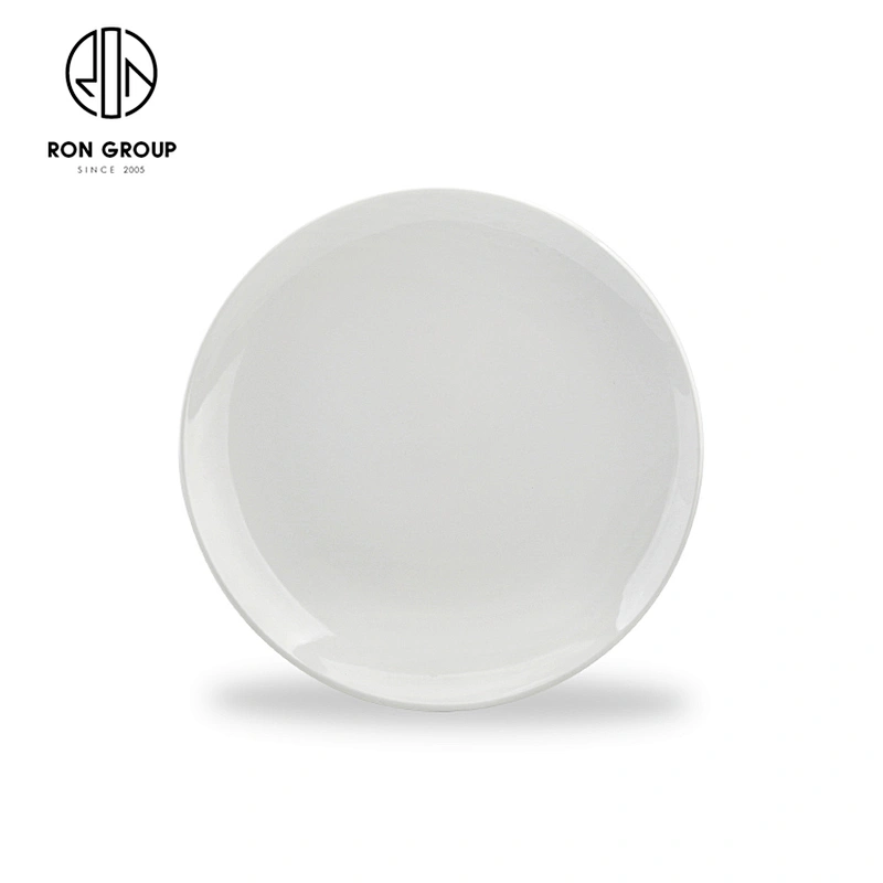 Hotel Porcelain Glossy Tableware Custom White Shallow Round Plate