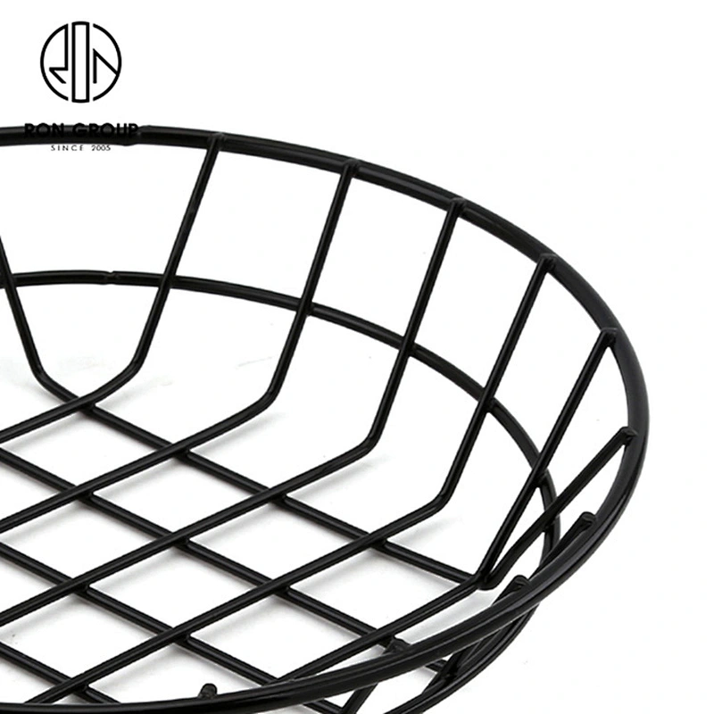 Small Size Metal Iron Wire Black Steel Round Bread Basket For Restaurant