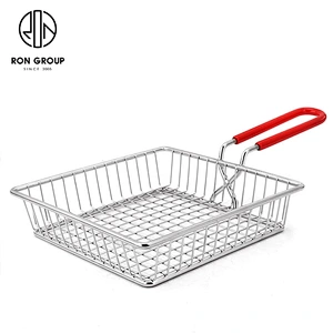 Wholesale Restaurant Accessories White Metal Iron Wire Plastic Handle Square Snack Fry Basket