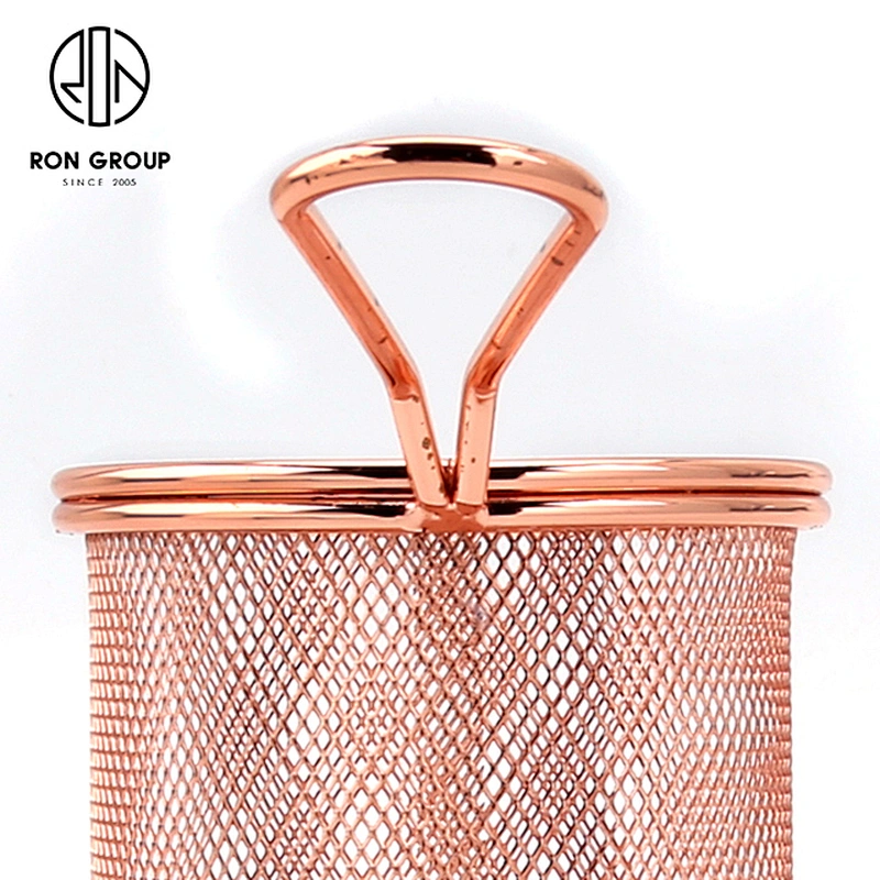 Hot Selling Kitchen Accessories Metal Weave Rose Gold Round Stainless Steel Mesh Fry Basket