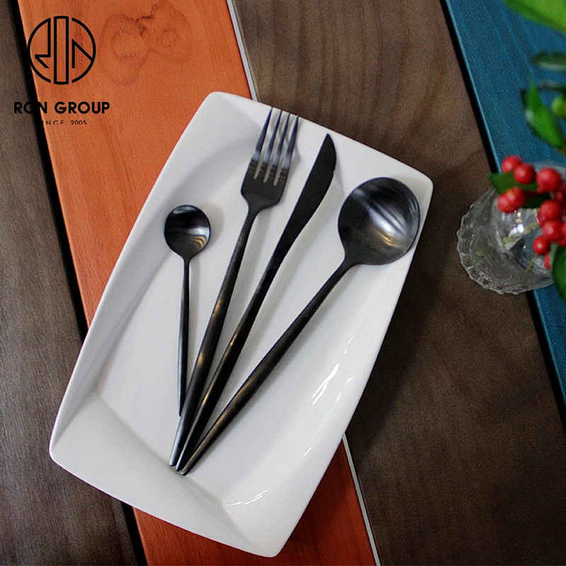 Restaurant Coffee Shop Stainless Steel Cutlery Matte Black Flatware Set
