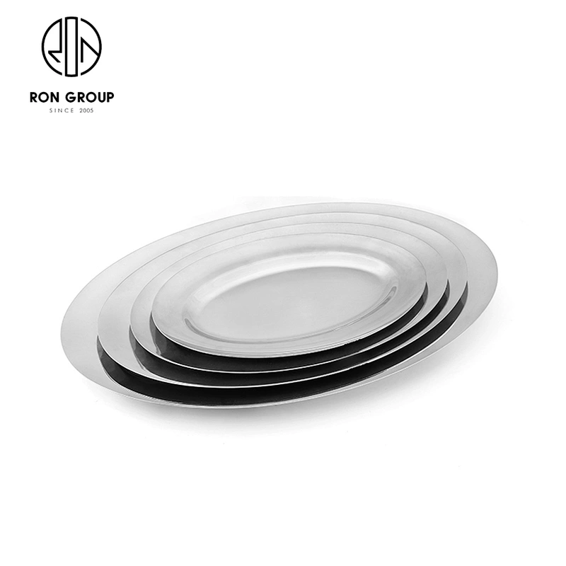 Wholesale Hotel Dinnerware Stainless Steel Oval Shaped Shallow Plate