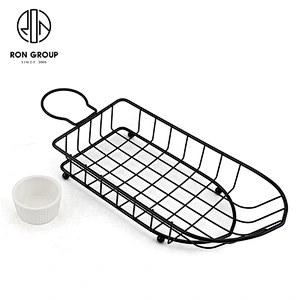 Factory Sale Metal Wire Black Boat-Shape Basket With Sauce Holder