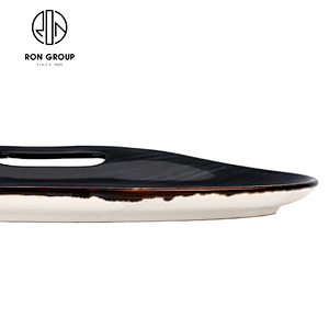 Western-Style Restaurant Dinner Black Ceramic Steak Dish With Single Hole