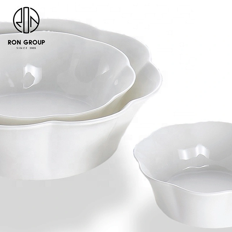 Advanced Custom White Ceramic Flower Shaped Bowl For Restaurant