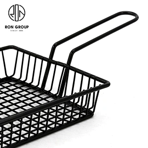 High Quality With Metal Handle Black Metal Iron Wire Rectangle Chips Basket