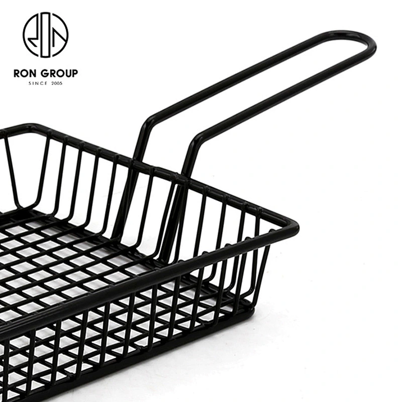 High Quality With Metal Handle Black Metal Iron Wire Rectangle Chips Basket
