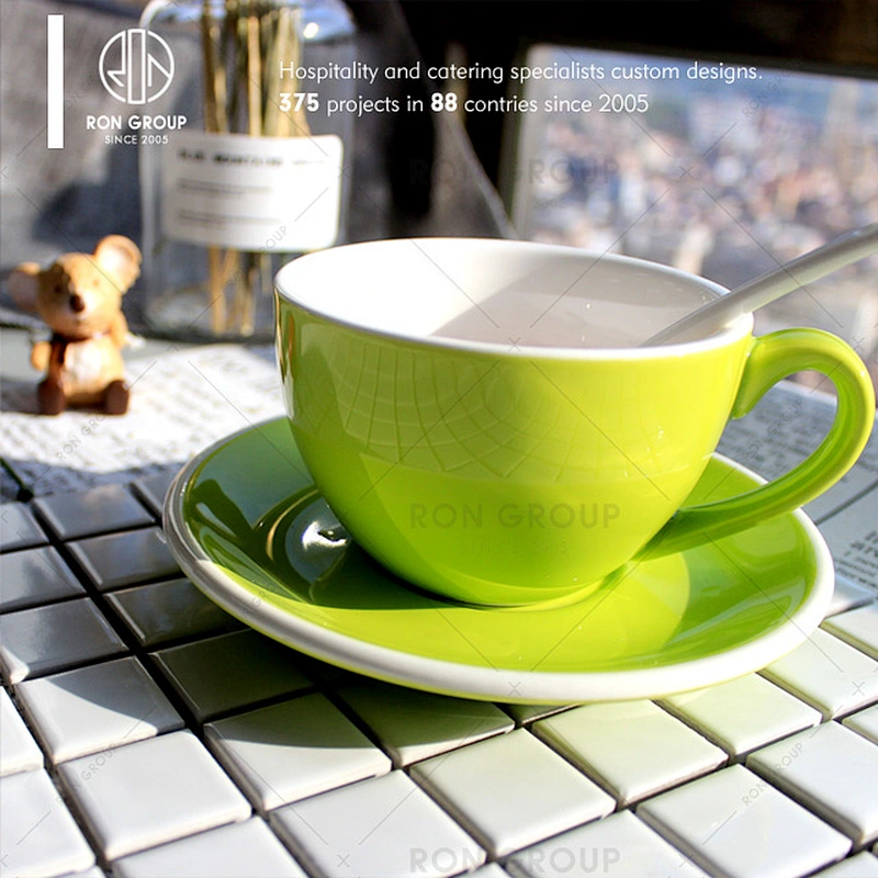 Restaurant 250ml colorful ceramic coffee cup with saucer