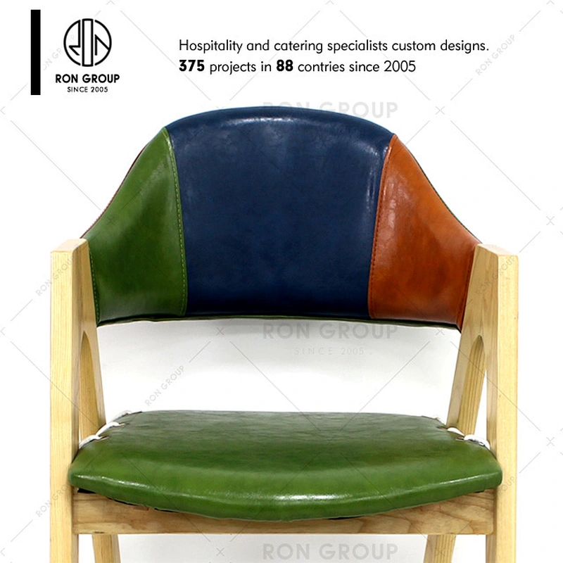 Restaurant 43cm Seat Size Leather Solid Wood Frame Dining Chair
