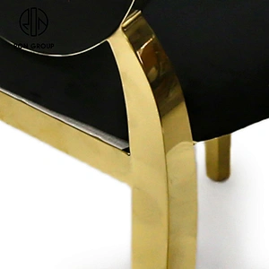 Oval Back Golden Frame Stainless Steel Legs Base Black Leather Dinner Chair