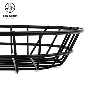 Large Size Kitchen Accessory Metal Iron Wire Black Round Bread Basket