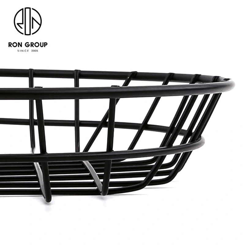 Large Size Kitchen Accessory Metal Iron Wire Black Round Bread Basket