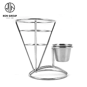 Stainless Steel Single Cup Conical Fram Finger Food Wire Stand With Dip Holder