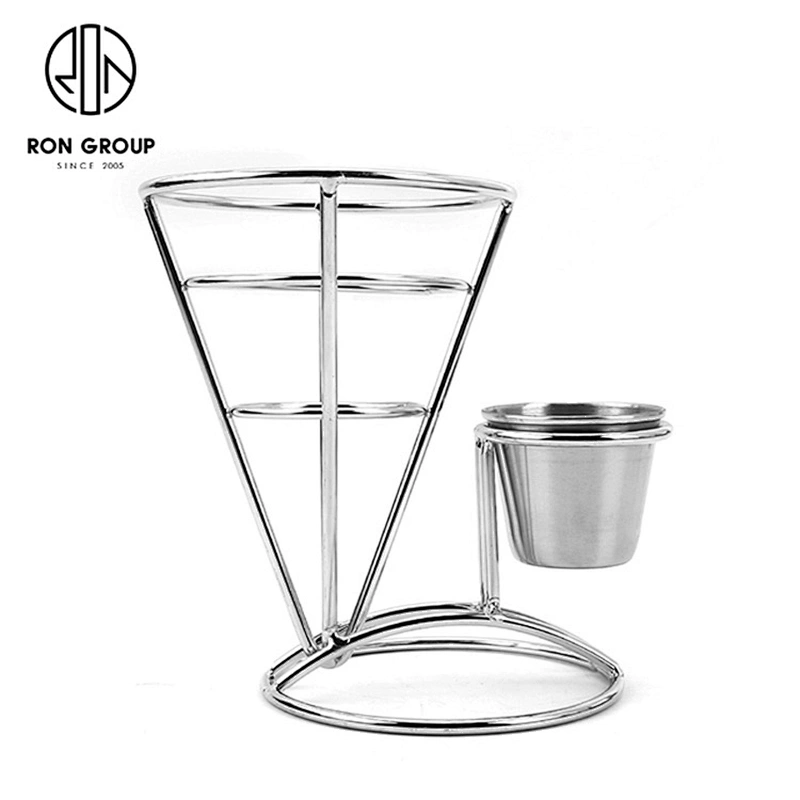 Stainless Steel Single Cup Conical Fram Finger Food Wire Stand With Dip Holder