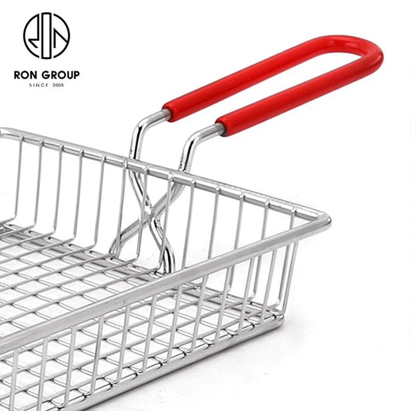 Wholesale Restaurant Accessories White Metal Iron Wire Plastic Handle Square Snack Fry Basket