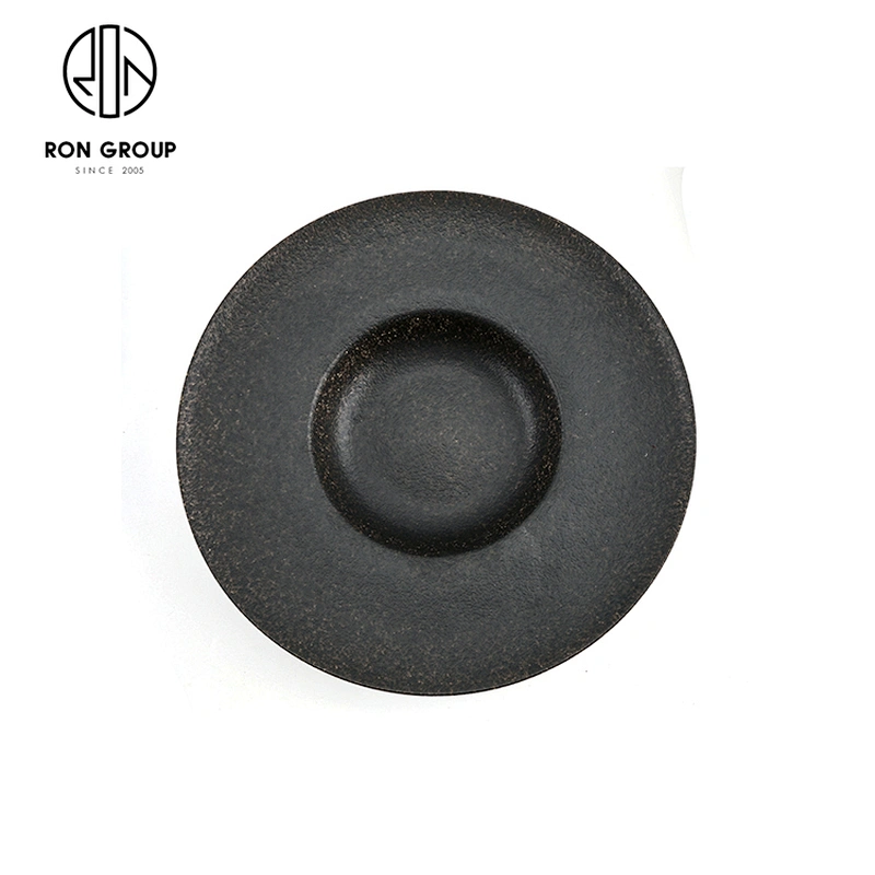Hotel Black Glazed High Quality Modern Round Porcelain Hat Shape Plate