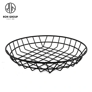 Large Size Kitchen Accessory Metal Iron Wire Black Round Bread Basket