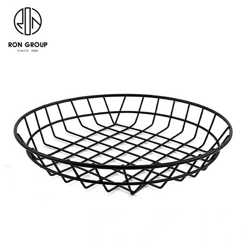 Large Size Kitchen Accessory Metal Iron Wire Black Round Bread Basket
