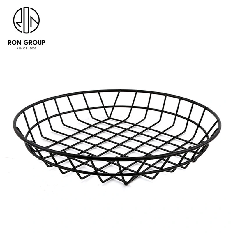 Large Size Kitchen Accessory Metal Iron Wire Black Round Bread Basket