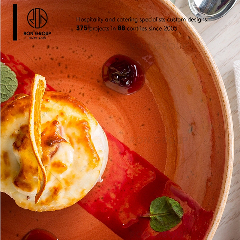 Orange Porcelain Dining Plate for Restaurant Hotel Cafe
