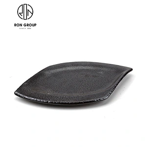 special design hotel plain black wave ceramic square plate