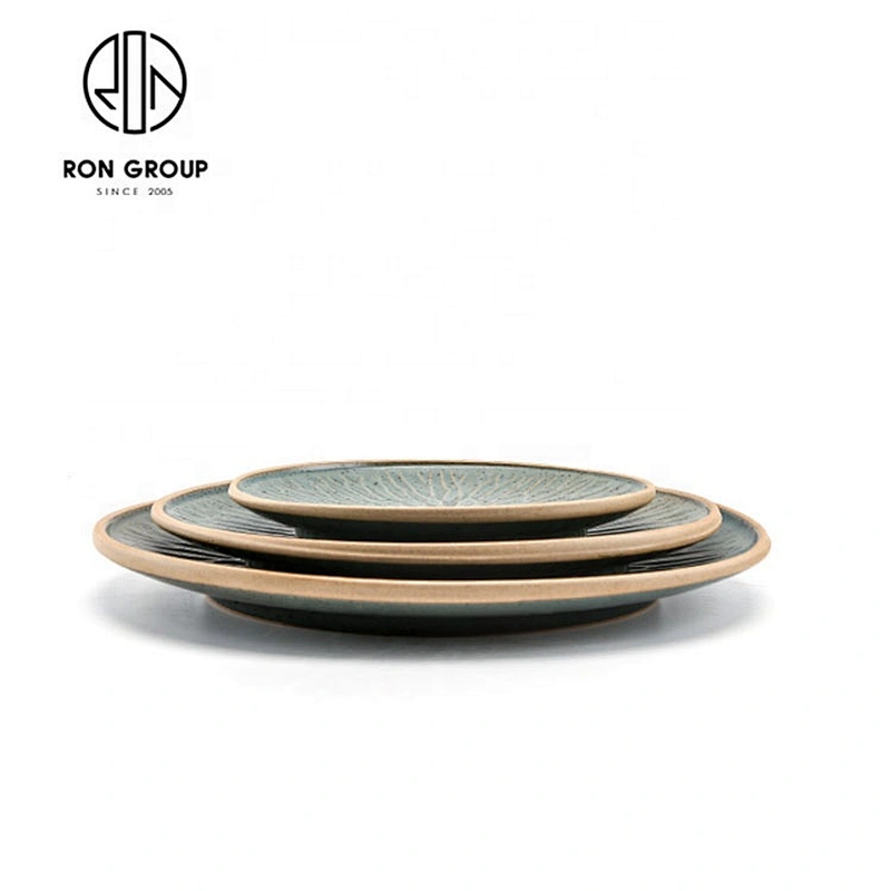 Customized Blackish Green Terracotta Shallow Round Plate