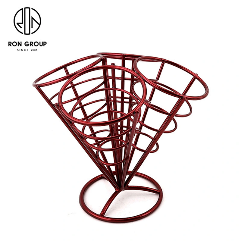 Restaurant Counter Red Spray Four Cone French Fry Stand Food Rack Chips Stand