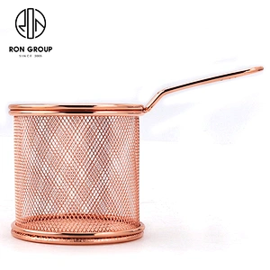 Hot Selling Kitchen Accessories Metal Weave Rose Gold Round Stainless Steel Mesh Fry Basket